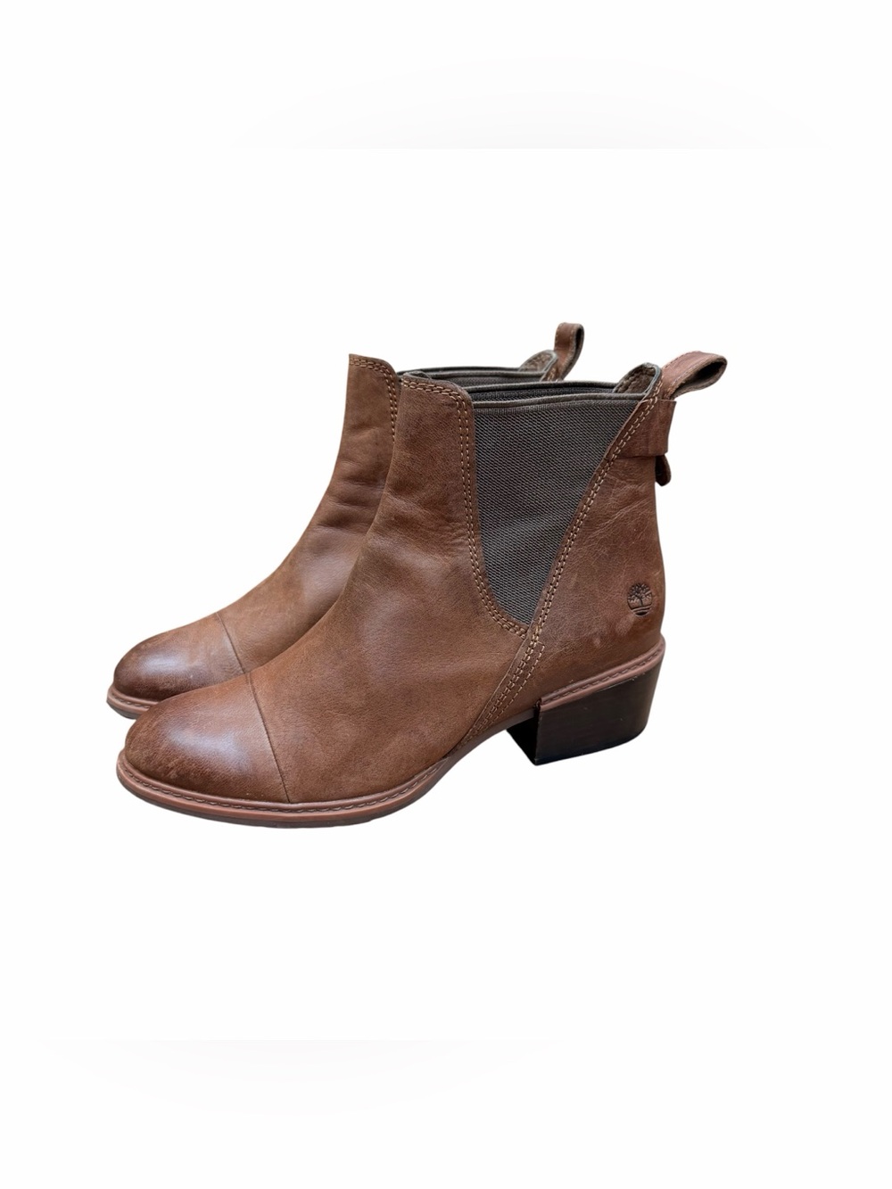 Timberland size 8 Brown Leather Chelsea Boot Heel Brynlee Park Elastic Gore Cap